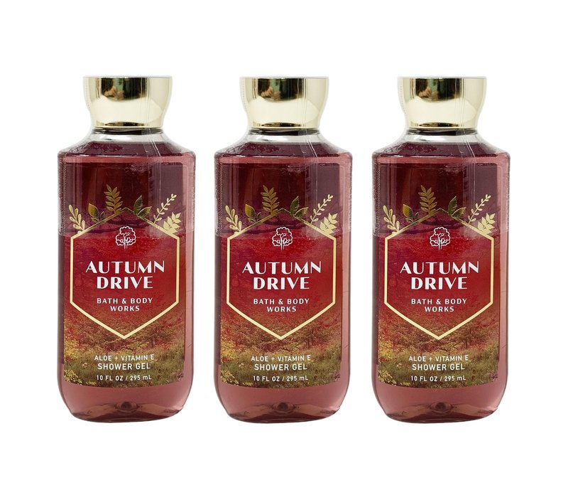 Bath & Body Works AUTUMN DRIVE Aloe + Vitamin E Shower Gel 3 Pack Bundle - 10 fl oz / 295 mL each