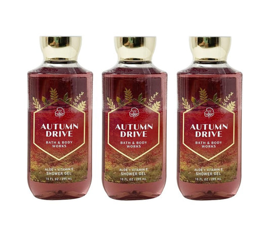 Bath & Body Works AUTUMN DRIVE Aloe + Vitamin E Shower Gel 3 Pack Bundle - 10 fl oz / 295 mL each