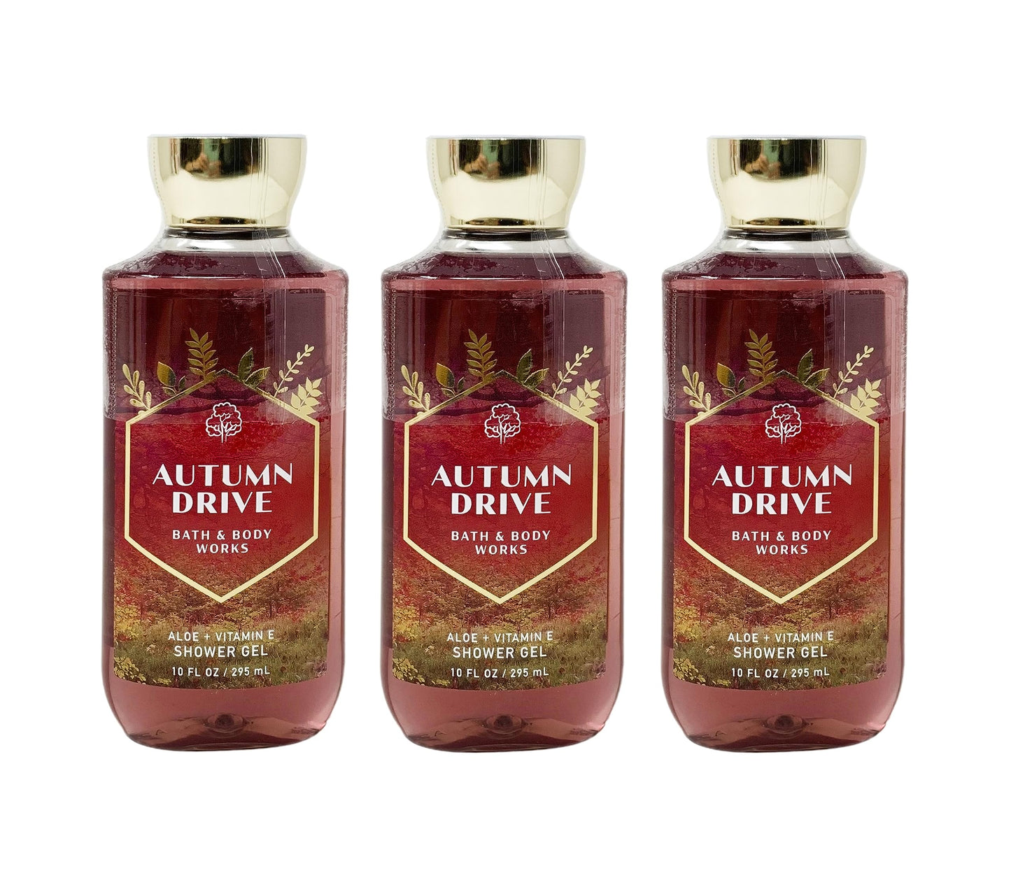 Bath & Body Works AUTUMN DRIVE Aloe + Vitamin E Shower Gel 3 Pack Bundle - 10 fl oz / 295 mL each