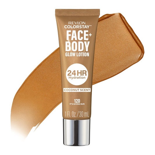 Revlon ColorStay Face & Body Glow Lotion, Hydrating Glow Moisturizer, 24HR Hydration, Illuminating Luminizing Shimmer, 120 It's Giving Sun