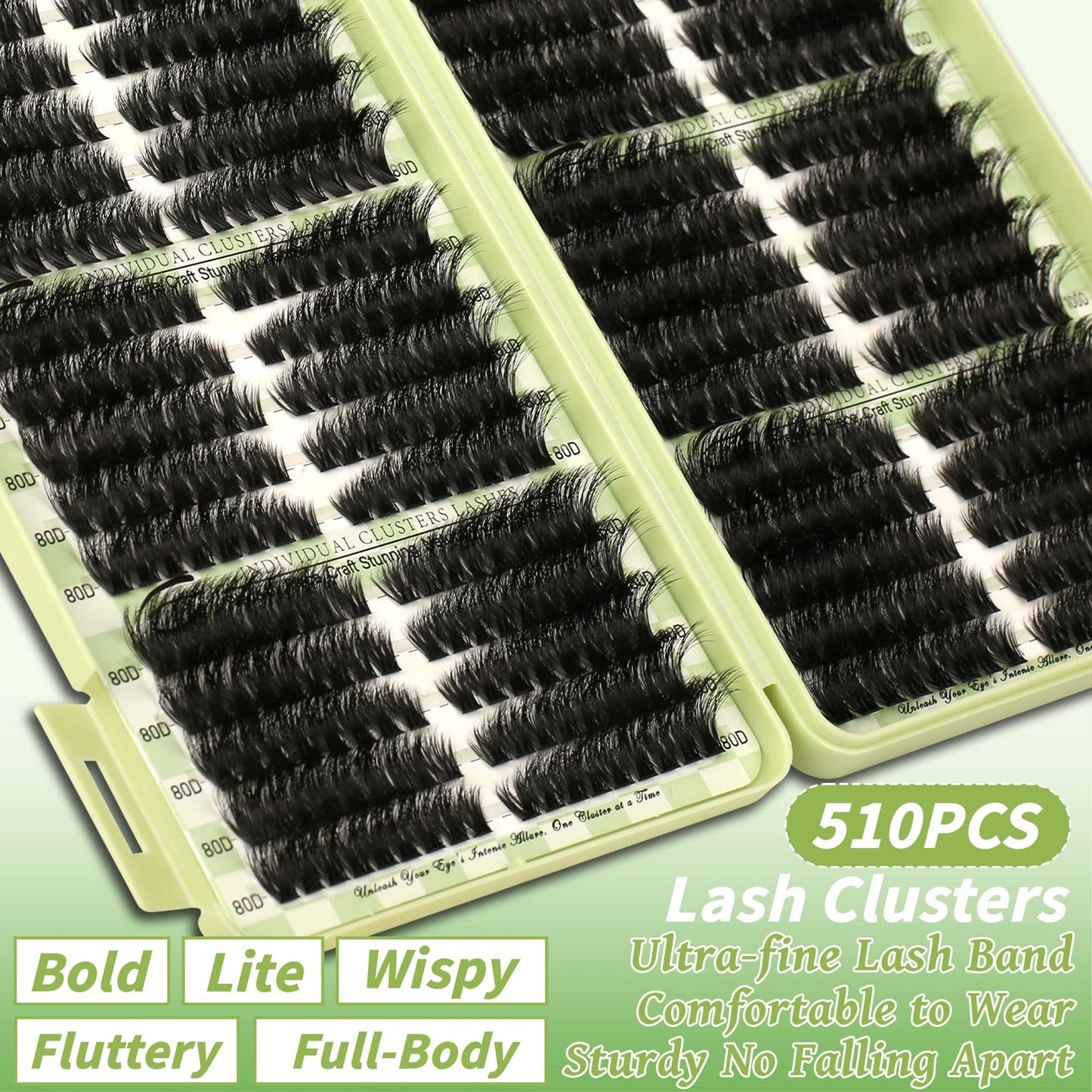 Gmagictobo Lash Clusters Kit Wispy Lash Clusters C Curl Cluster Eyelash Extensions Cat Eye Lashes Clusters 510Pcs Volume Individual Lashes Lash Glue Lash Tweezers