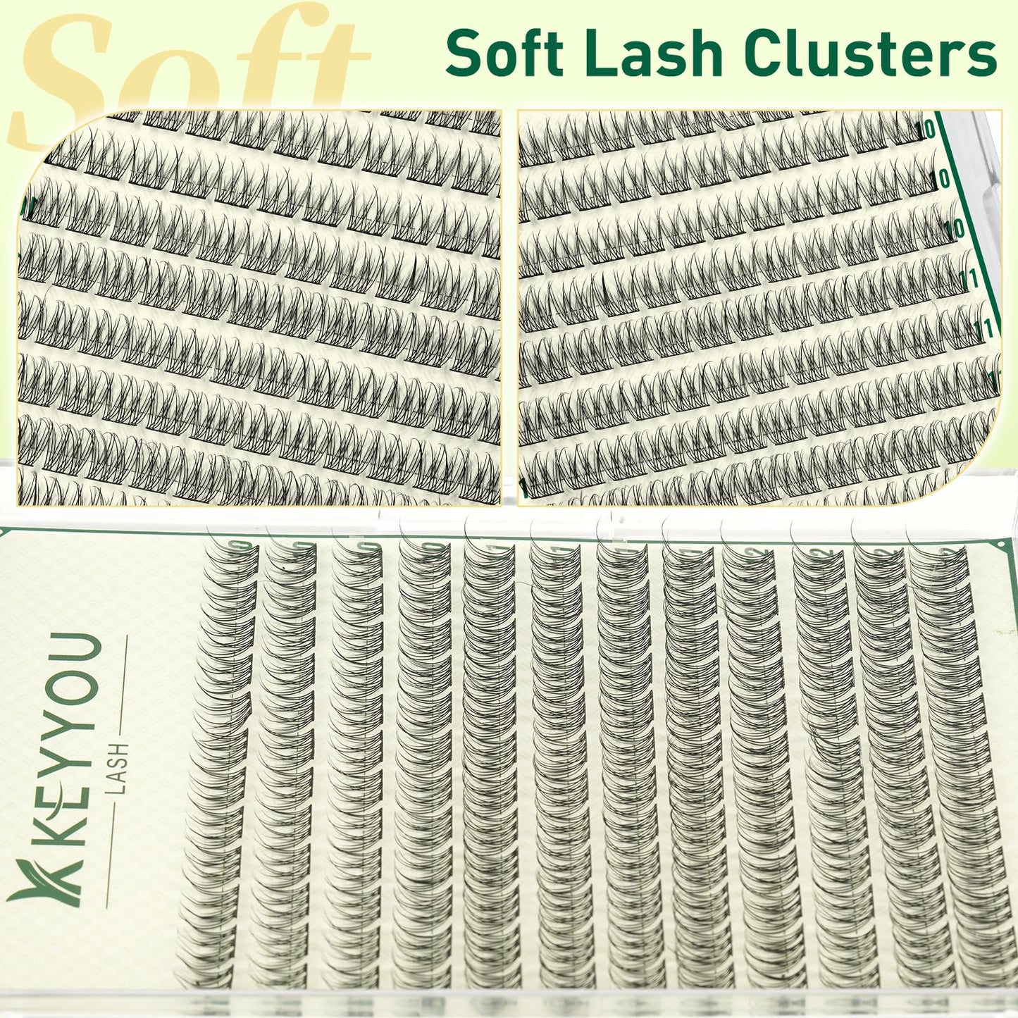 KEYYOULASH Lash Clusters Manga Lash Extension D Curl 144pcs 10-12mm Wispy Eyelash Clusters Natural Volume Eyelash Extensions Individual Lashes DIY at Home(KY10,D-10-12MIX)