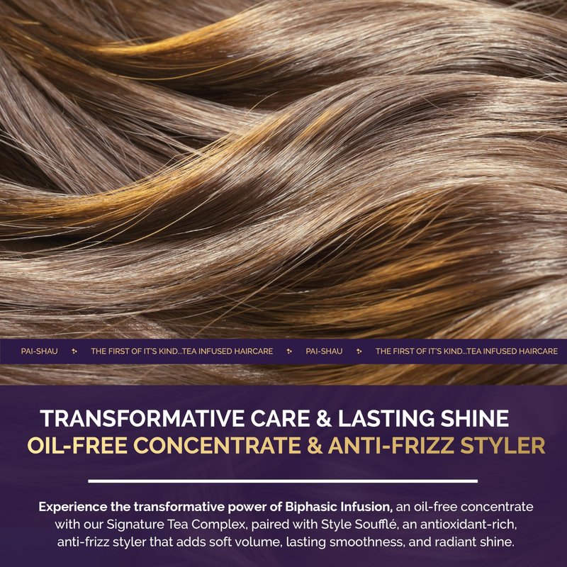 Pai-Shau Biphasic Infusion & Style Soufflé Set - Oil-Free Hair Rejuvenating Serum - Provides Shine, Thermal, and Environmental Protection, 4oz & Medium Hold Styling Cream for All Hair Textures, 5.9oz
