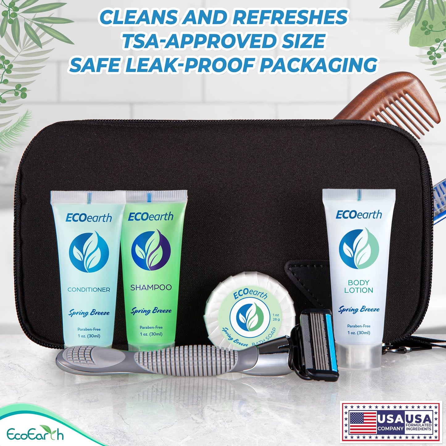 EcoEarth - Travel Size Hotel Shampoo - 1 fl oz, 100 Pack, Spring Breeze - Delight Your Guests with Revitalizing & Refreshing Hair Clenaser for Guest Hospitality - Small Size Luxury Shampoo in Bulk