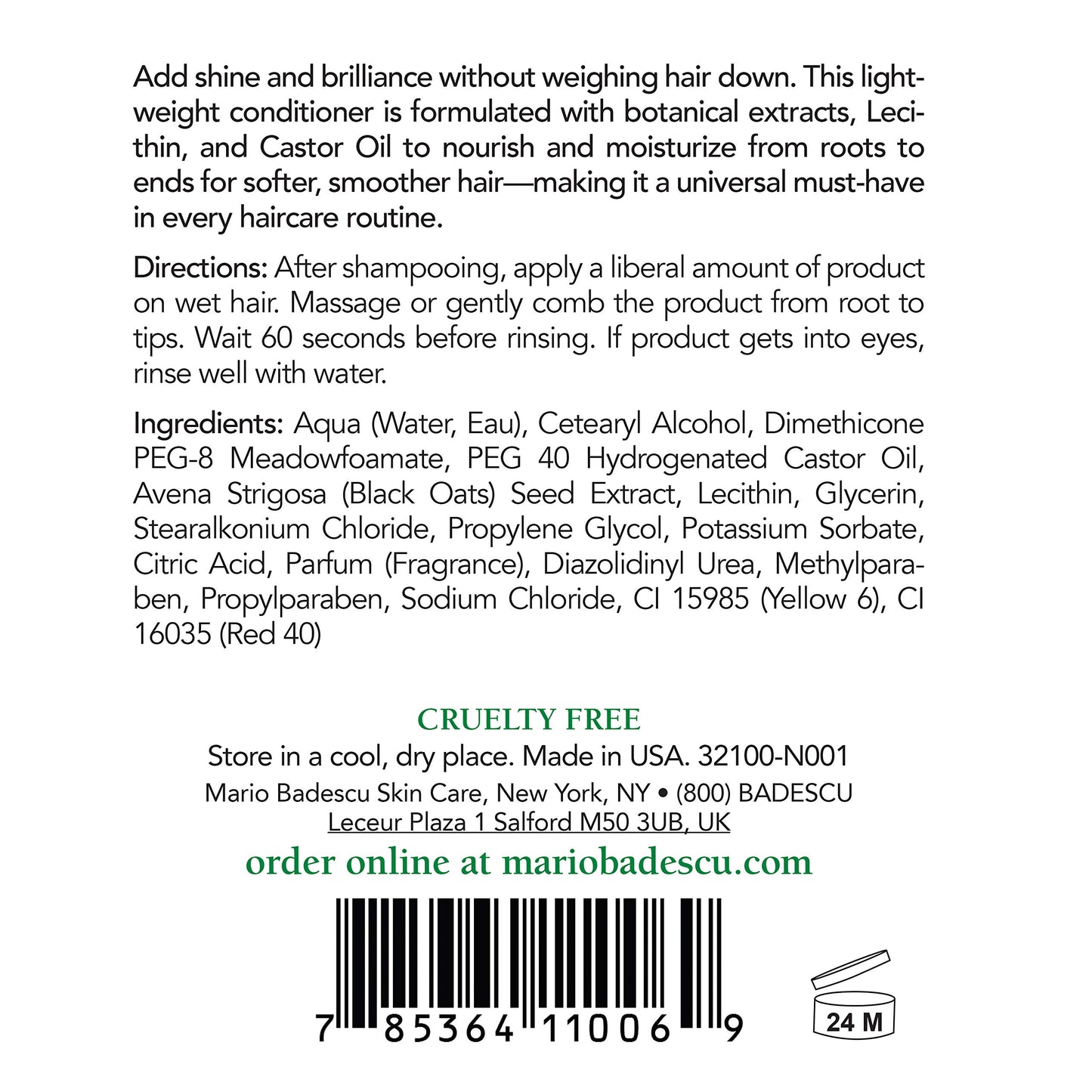 Mario Badescu Hair Rinsing Conditioner - Lightweight Conditioner that Nourishes and Conditions With Castor Oil - Daily Hair Care for Smoother, Shinier Strands, 8 Fl Oz