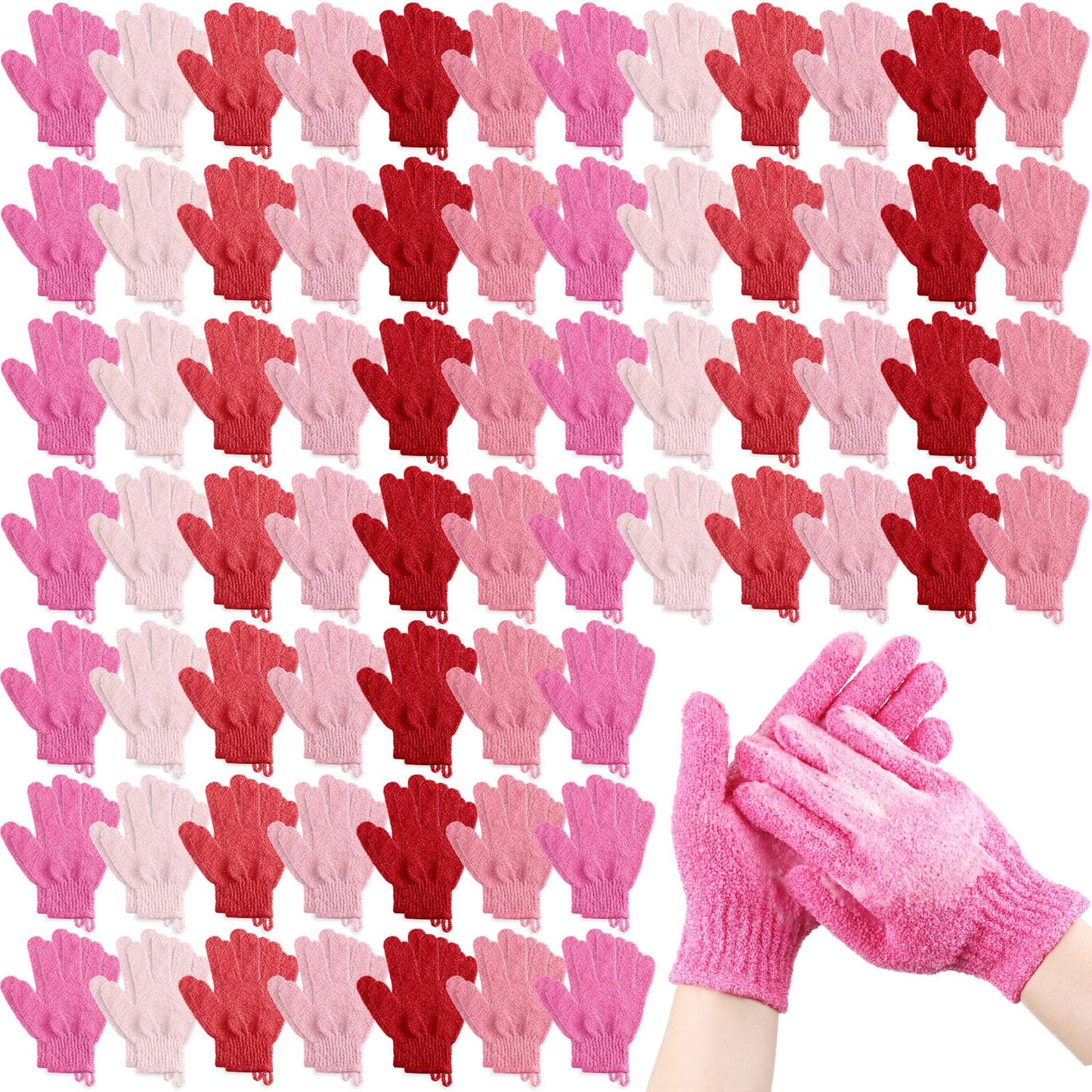 Cuffbow 90 Pcs Exfoliating Bath Gloves Body Scrub Bath Gloves with Hanging Loop Colorful Scrub Exfoliate Glove for Men Women Beauty Spa Massage Skin Shower Body Scrubber(Pink)