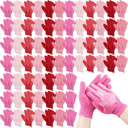 Cuffbow 90 Pcs Exfoliating Bath Gloves Body Scrub Bath Gloves with Hanging Loop Colorful Scrub Exfoliate Glove for Men Women Beauty Spa Massage Skin Shower Body Scrubber(Pink)
