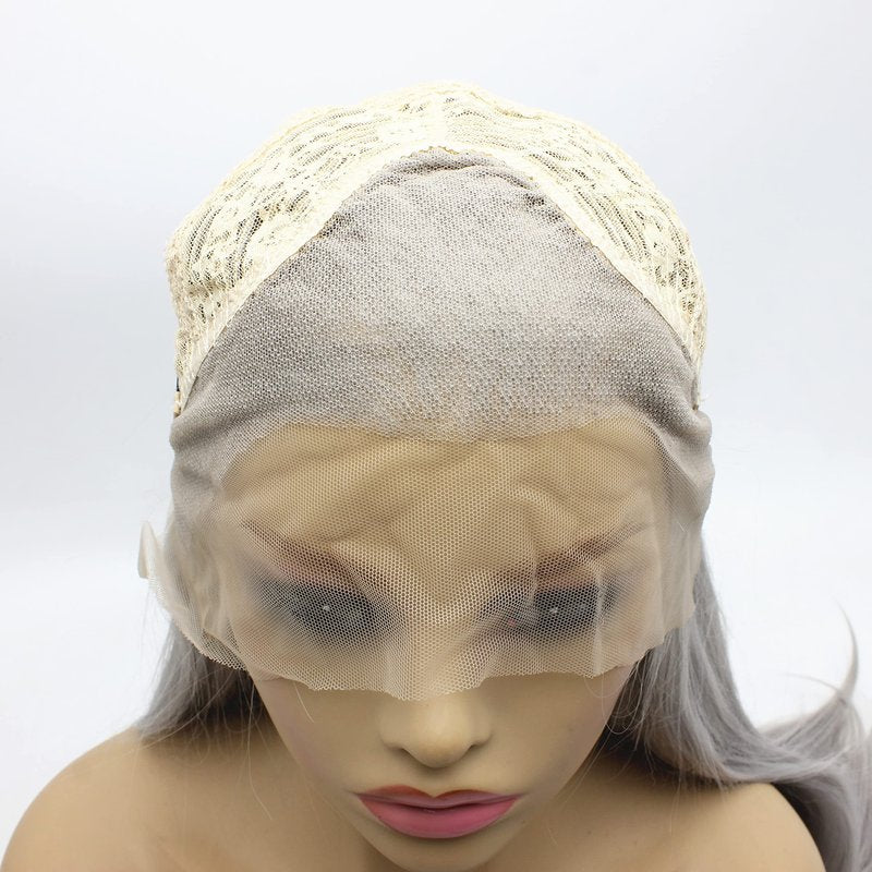 iwonawig Straight Blue Wig Lace Front Synthetic Half Hand Tied Long Light Sky Blue Wig