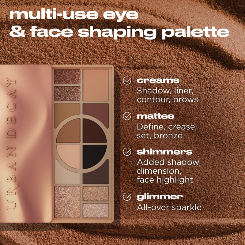 Urban Decay Naked Shaped Multi-Use Eyeshadow Palette - Warm Neutral Eye & Face Palette, 14 Crease & Transfer-Resistant Shades, Up to 16HR Wear, Sculpting Creams, Defining Powders, Shimmer Highlighters