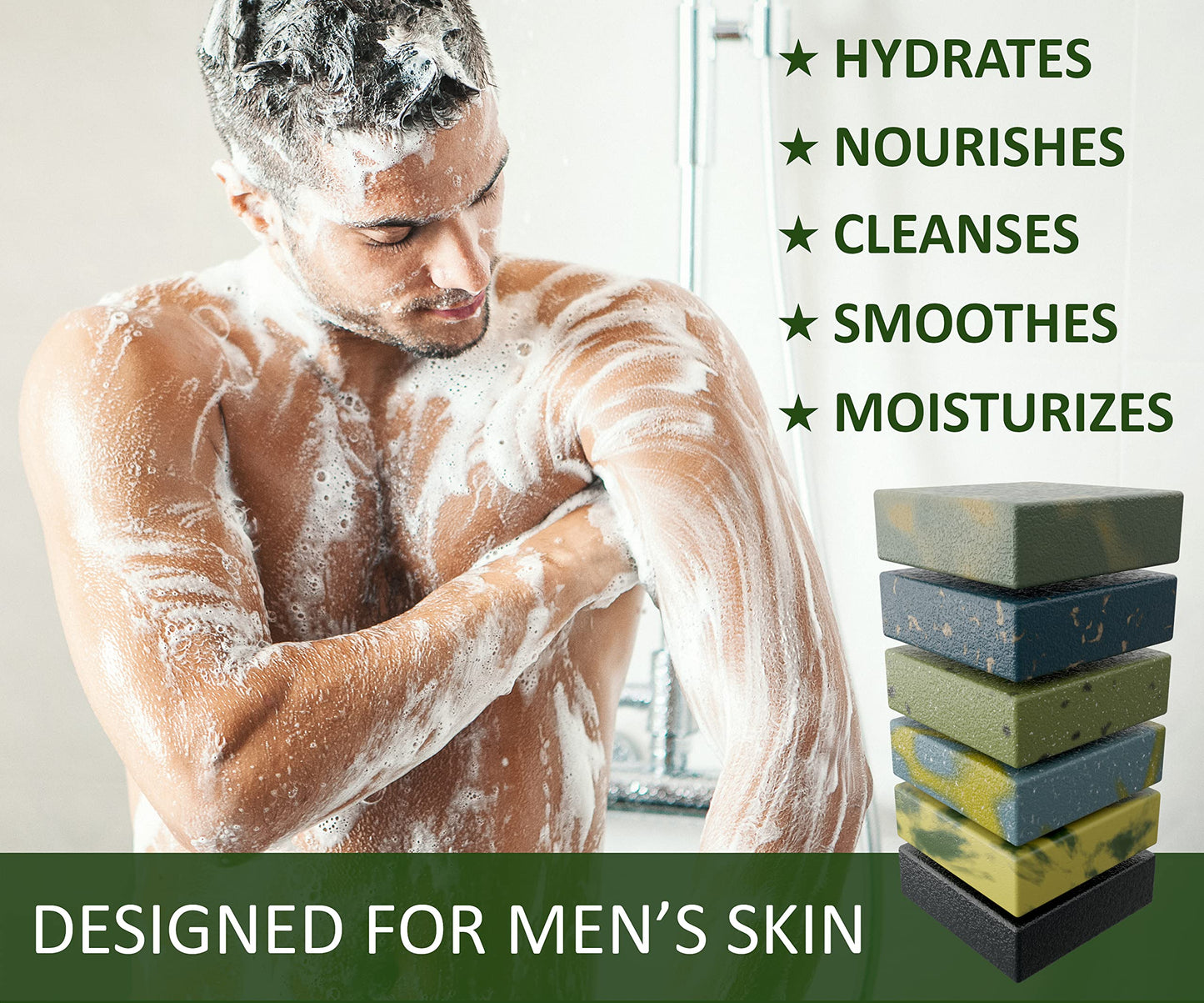 NATURAL AMERICAN ELEMENTS Men's Bar Soap - Masculine Scents, 100% Natural Soap for Men - Essential Oils, Organic Shea Butter - Made in USA, Body Wash - 5 oz (6pk)