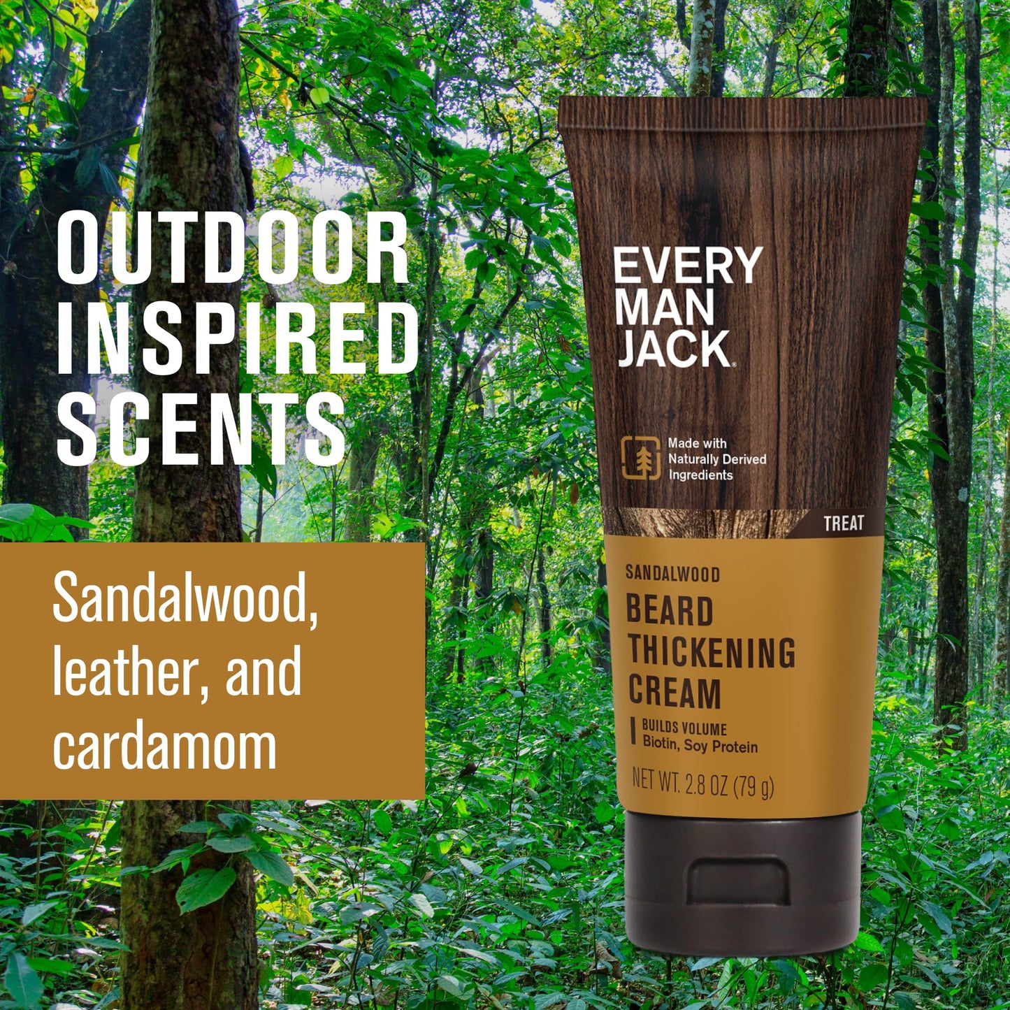 Every Man Jack Beard Thickening Cream - Strengthens, Thickens, Nourishes Beard - Light Sandalwood Scent - Made with Naturally Derived Ingredients like Biotin, Vitamin B6, Soy Protein - 2.8oz - 2 Pack