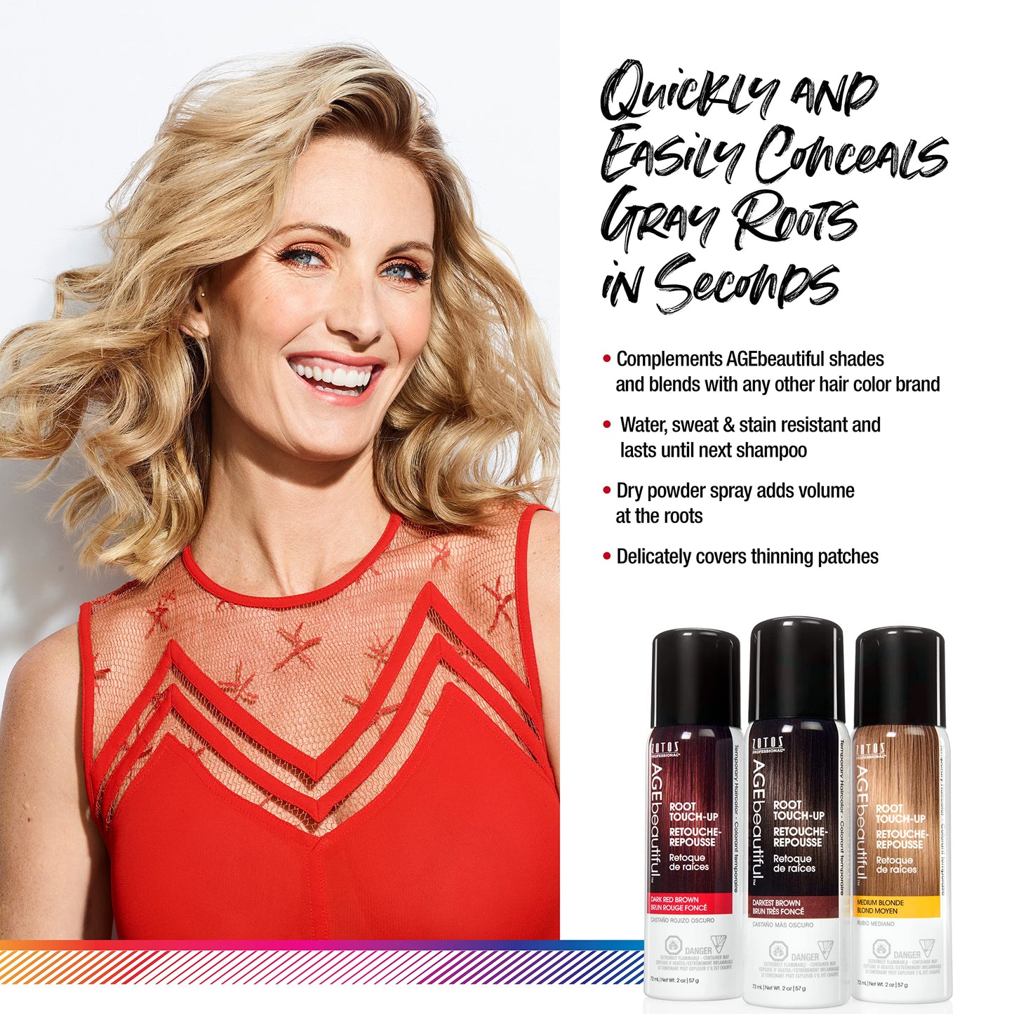 AGE beautiful Root Touch Up Hair Color Spray | Touch-Up Gray Concealer | Temporary Cover Up | Adds Volume & Covers Thinning Patches | Water, Sweat, Stain Resistant | Darkest Brown | 2 Fl Oz