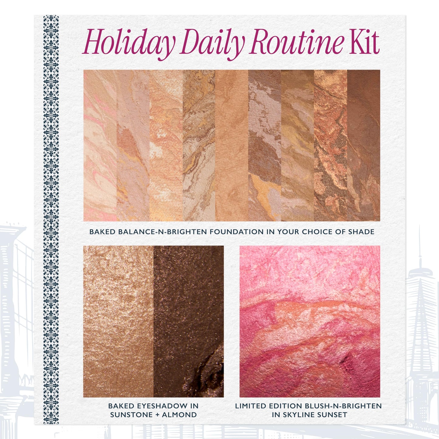 LAURA GELLER NEW YORK Daily Routine Kit | Medium | Limited Edition Makeup Set | Includes Baked Foundation for Mature Skin, Exclusive Blush, Eyeshadow, Retractable Kabuki Brush