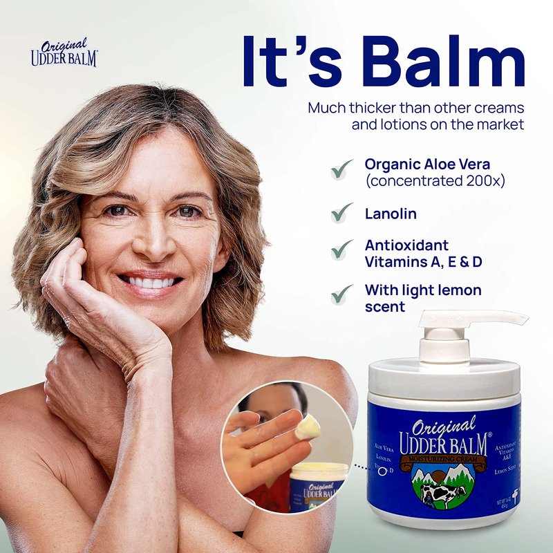 Original Udder Balm Pump Jar - Made in USA - Extra Thick Udder Cream & Hand Balm for Dry Skin, Cracked Heels, Rough Hands – Deep Moisture Heel Cream & Foot Moisturizer with Aloe Vera, 16 Fl Oz