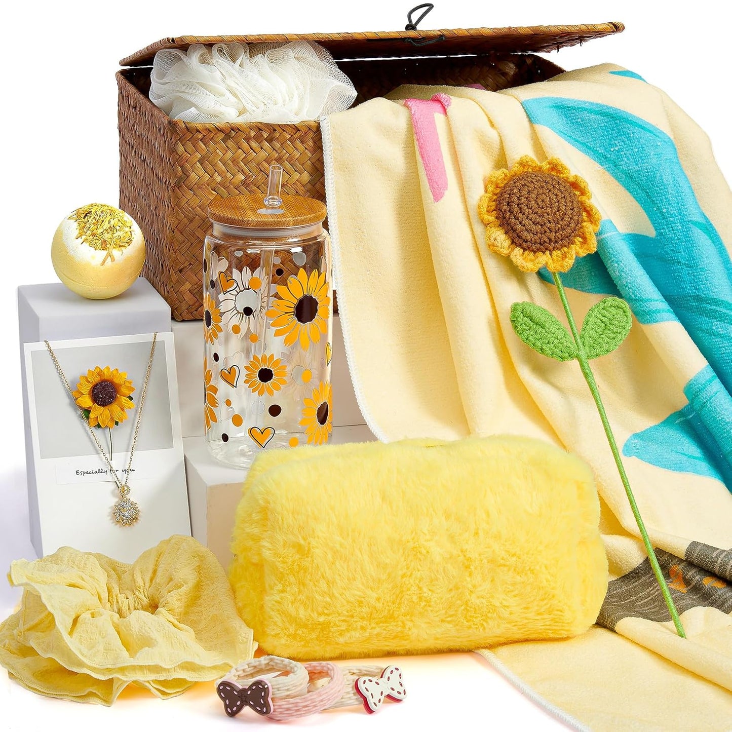 Woven Gift Basket for Women - 10-Piece Self-Care Set | Unique Get Well Soon & Sunshine Gifts