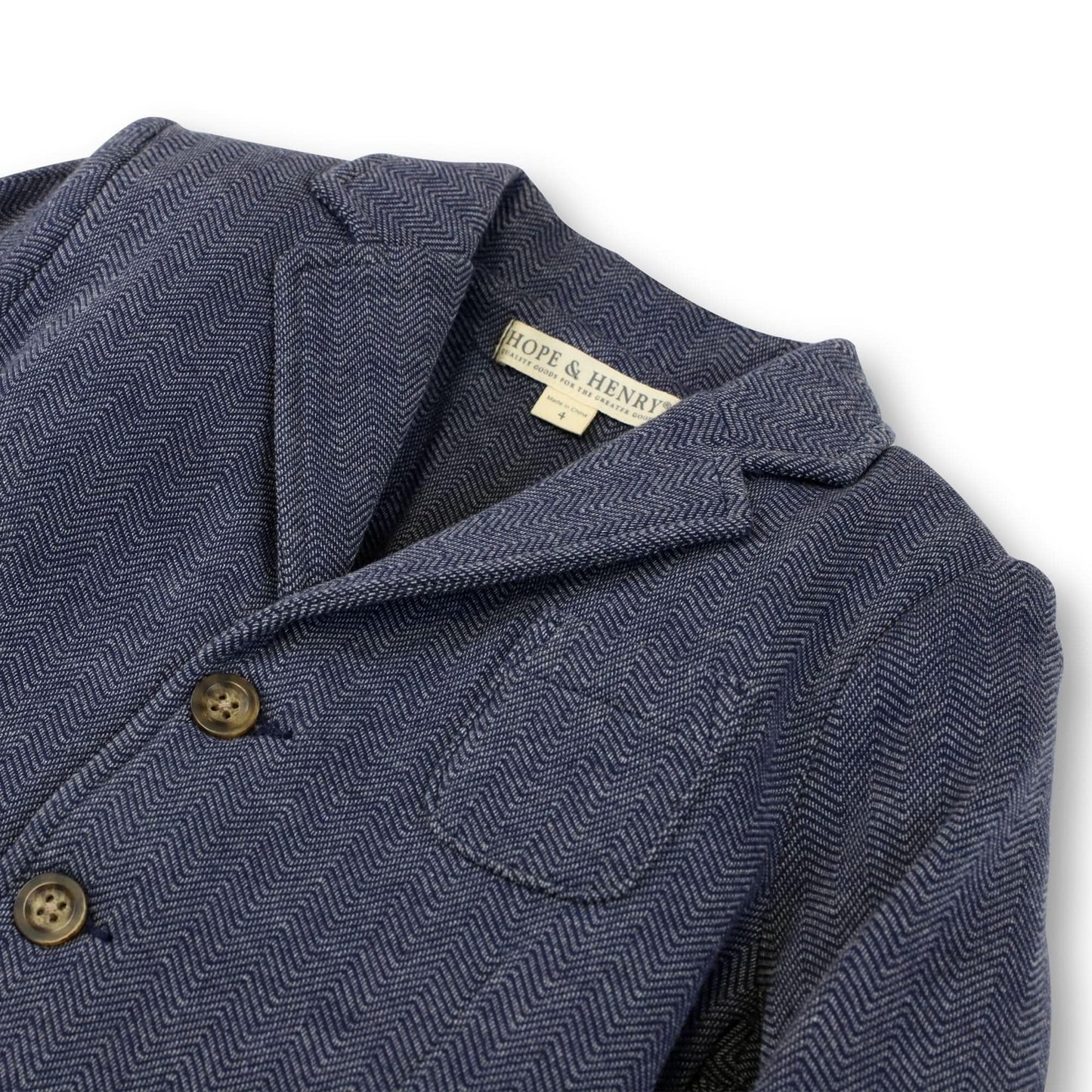 Hope & Henry Baby Boys' Fleece Suit Blazer Made with Organic Cotton, 18-24 Months, Navy Herringbone