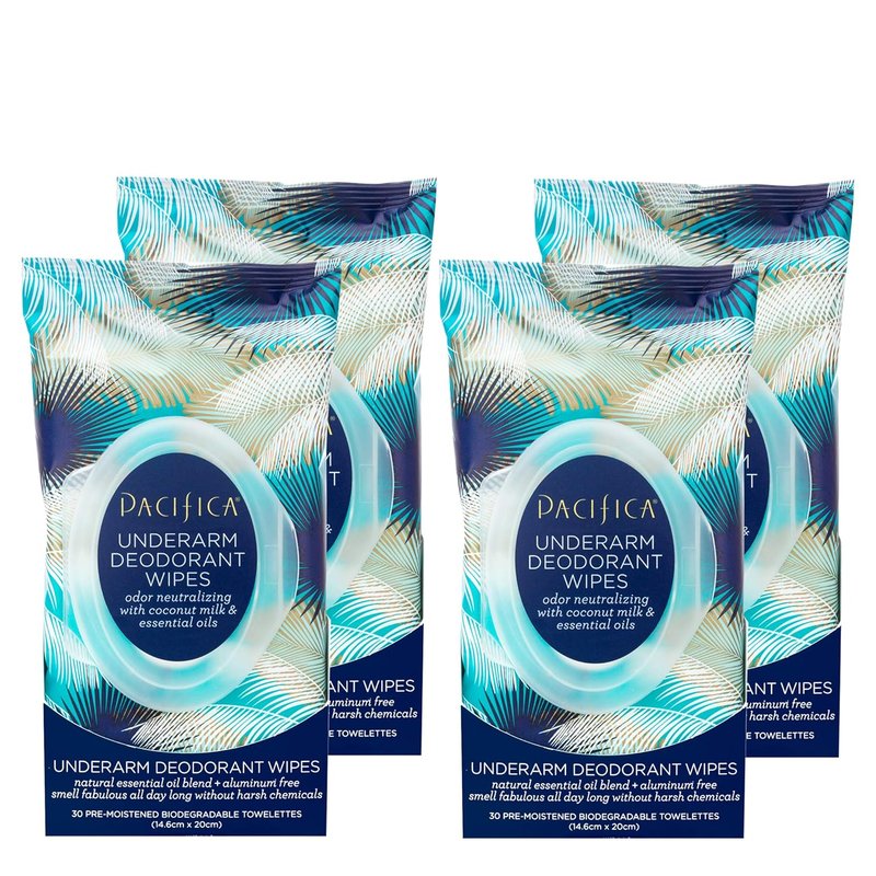 Pacifica Coconut Milk Deodorant Wipes - Aluminum-Free, Vegan, 30 Wipes (4-Pack)