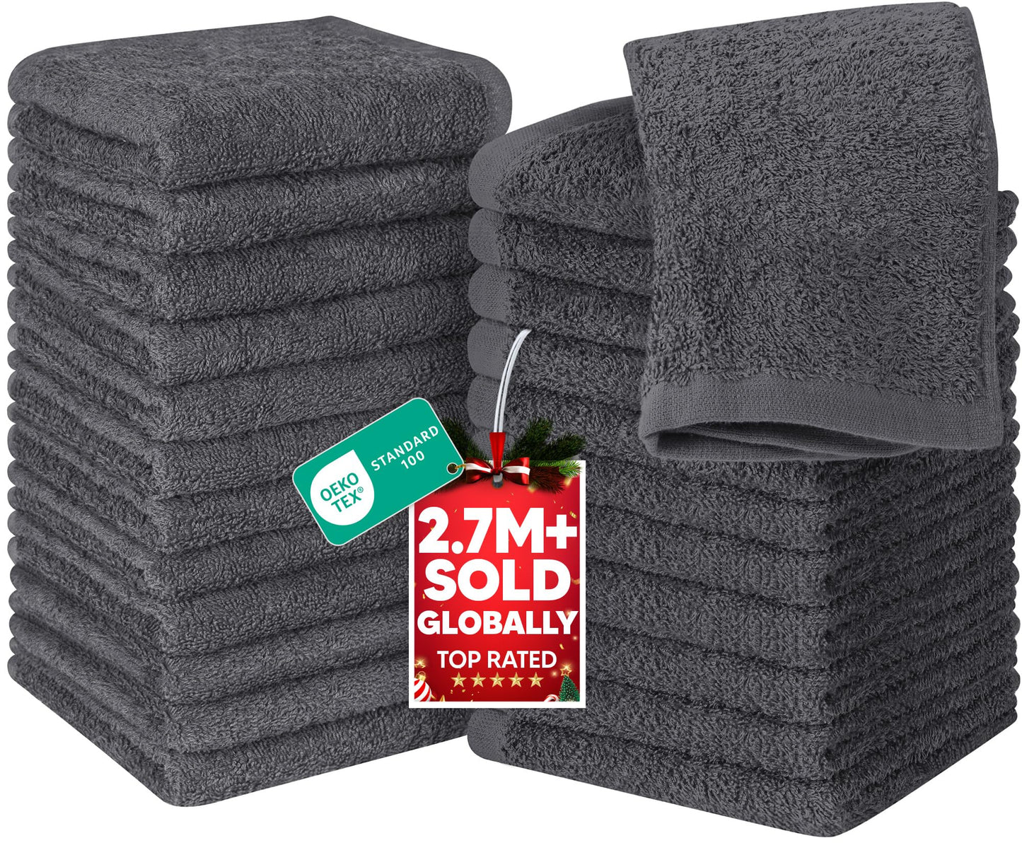 Utopia Towels 24 Pack Cotton Washcloths Set, 100% Ring Spun Cotton, Premium Quality Flannel Face Cloths, Highly Absorbent and Soft Feel Fingertip Towels, Grey