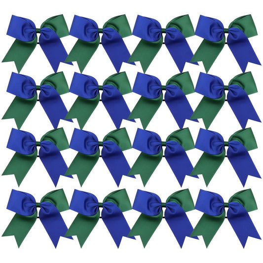 Cheer Bows 6 Inch 2 Color Ponytail Holder Hair Tie 16 Pcs Cheerleader Bows Hair Tie (Royal Blue/Forest Green)