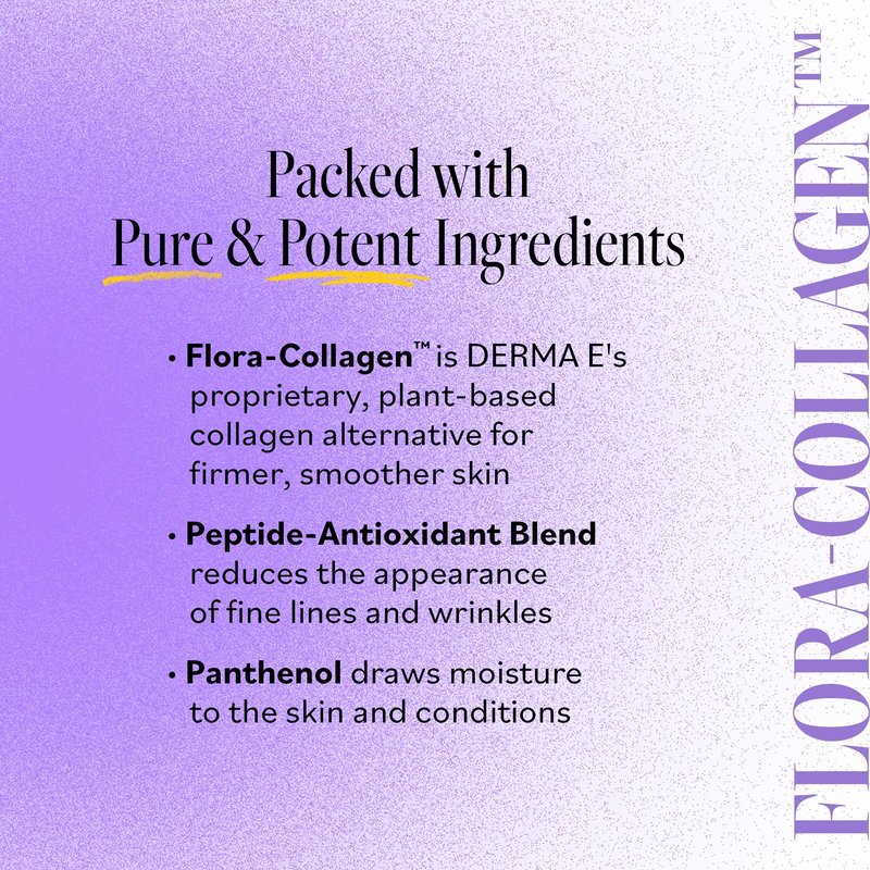 DERMA E Advanced Peptides and Vegan Flora-Collagen Serum – Double Action Collagen Face Cream with Peptide Complex – Intensely Hydrating Serum for Lines, Wrinkles and Redness, 2 oz