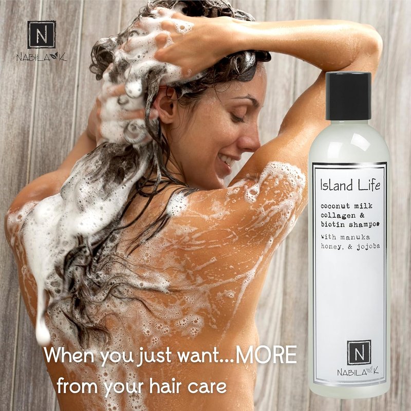 Nabila K Collagen & Biotin Shampoo - Coconut Milk & Manuka Honey | 9 oz, Hydrating & Color-Safe, Sulfate-Free