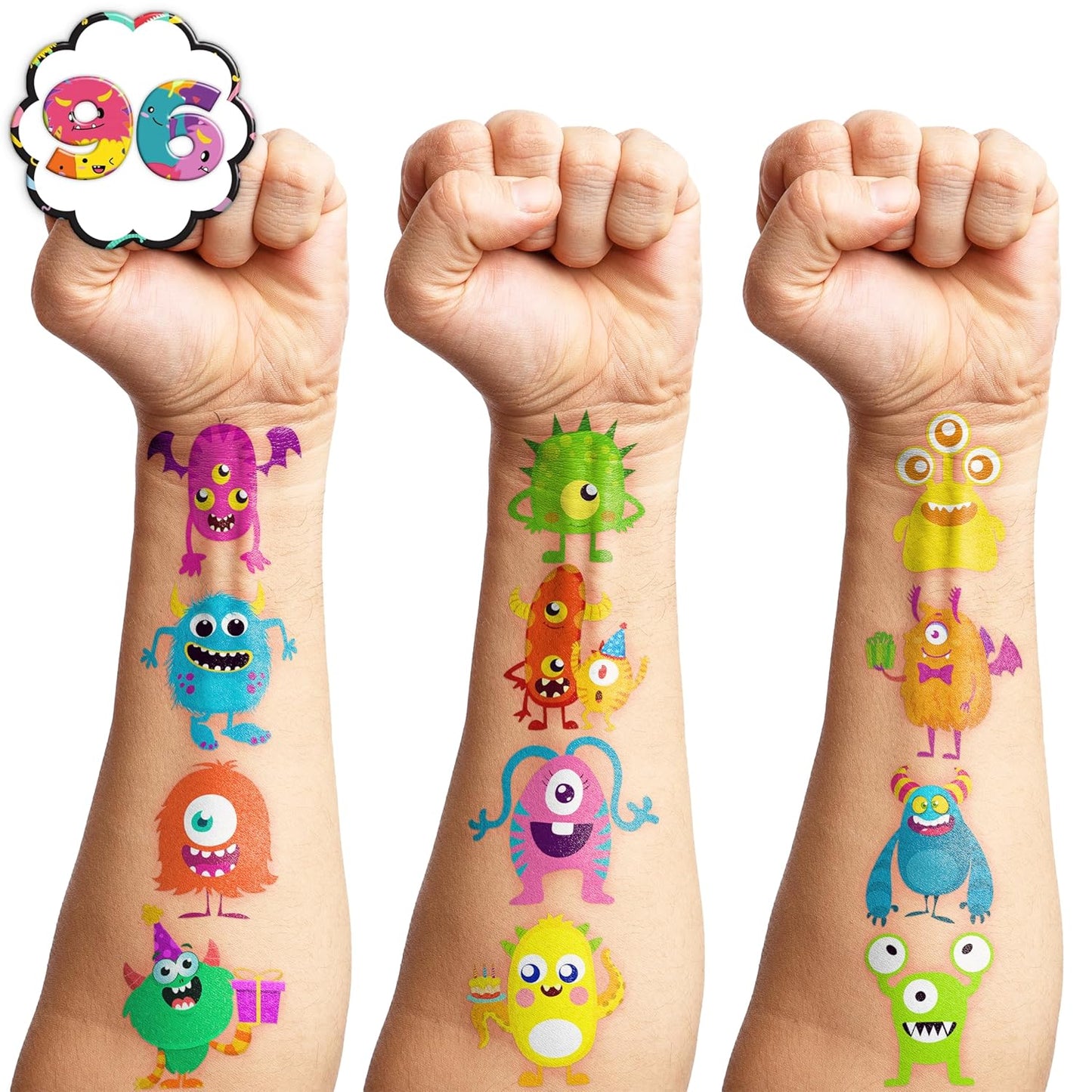 Monster Temporary Tattoos - 100 PCS Cute Little Monster Stickers for Birthday Party Favors | Kids' Rewards & Decorations