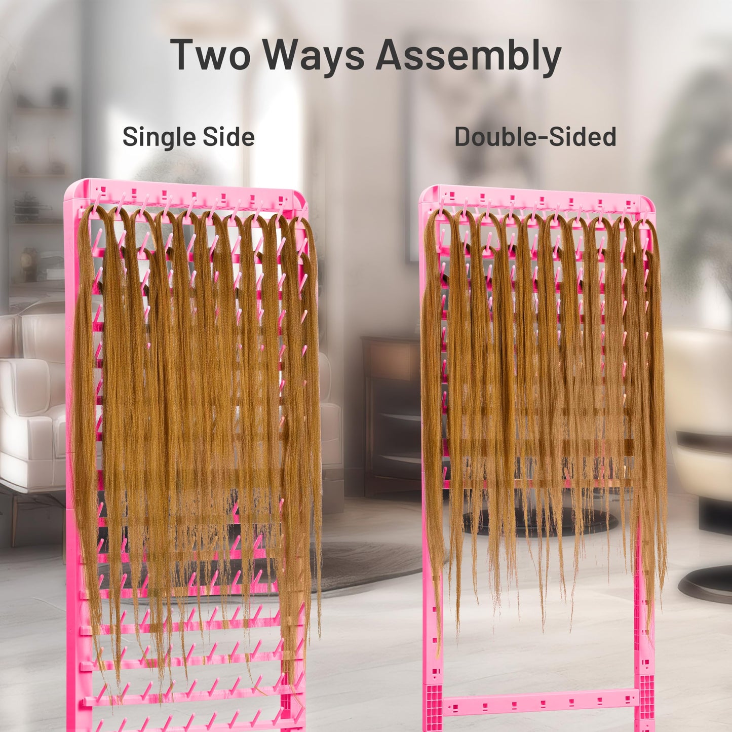 Yumkfoi Adjustable Braiding Rack with 160 Pegs, 2-sided Braid Rack for Braiders, Movable Hair Racks with Wheels, Hair Extension Holder for Braiders and Hairstylists