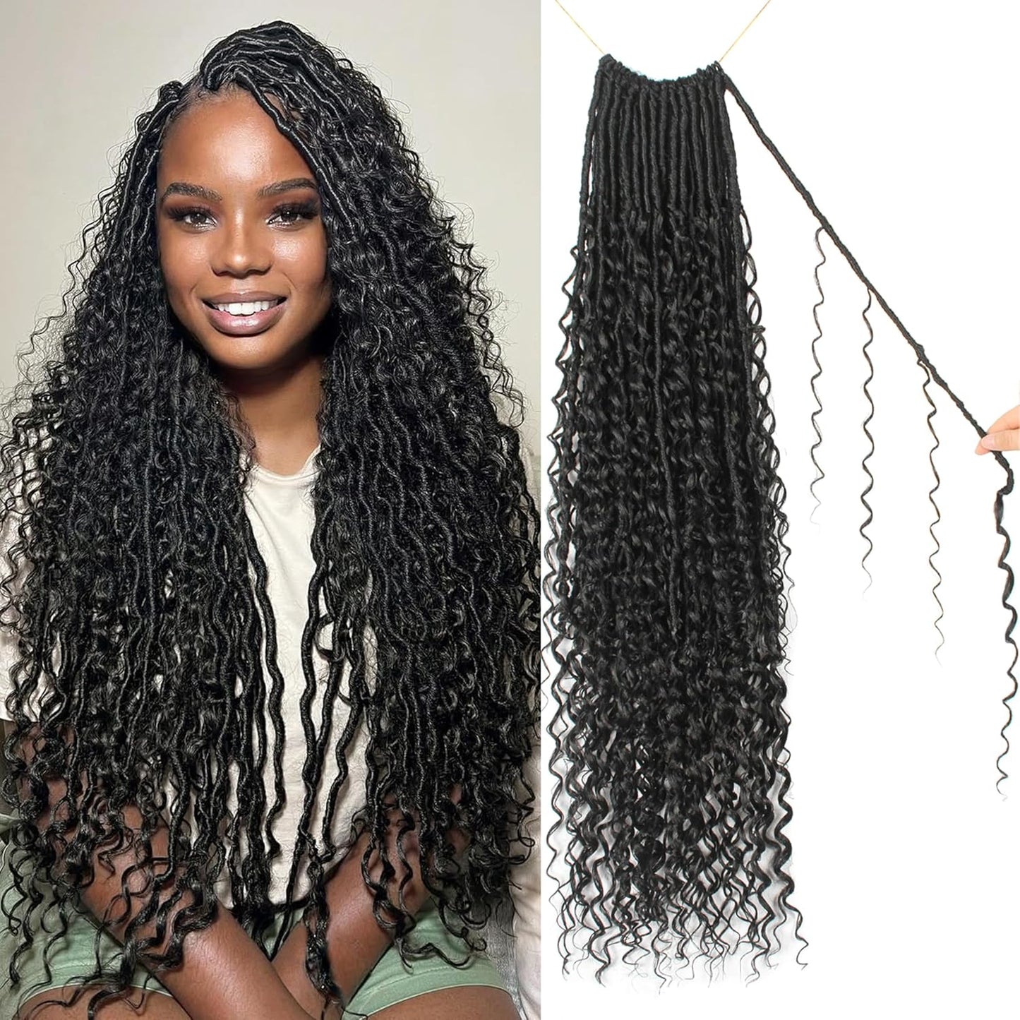 Goddess Locs Crochet Hair - 30 Inch Faux Locs with Curly Ends | 8 Packs Bohemian River Locs for Black Women (1B)