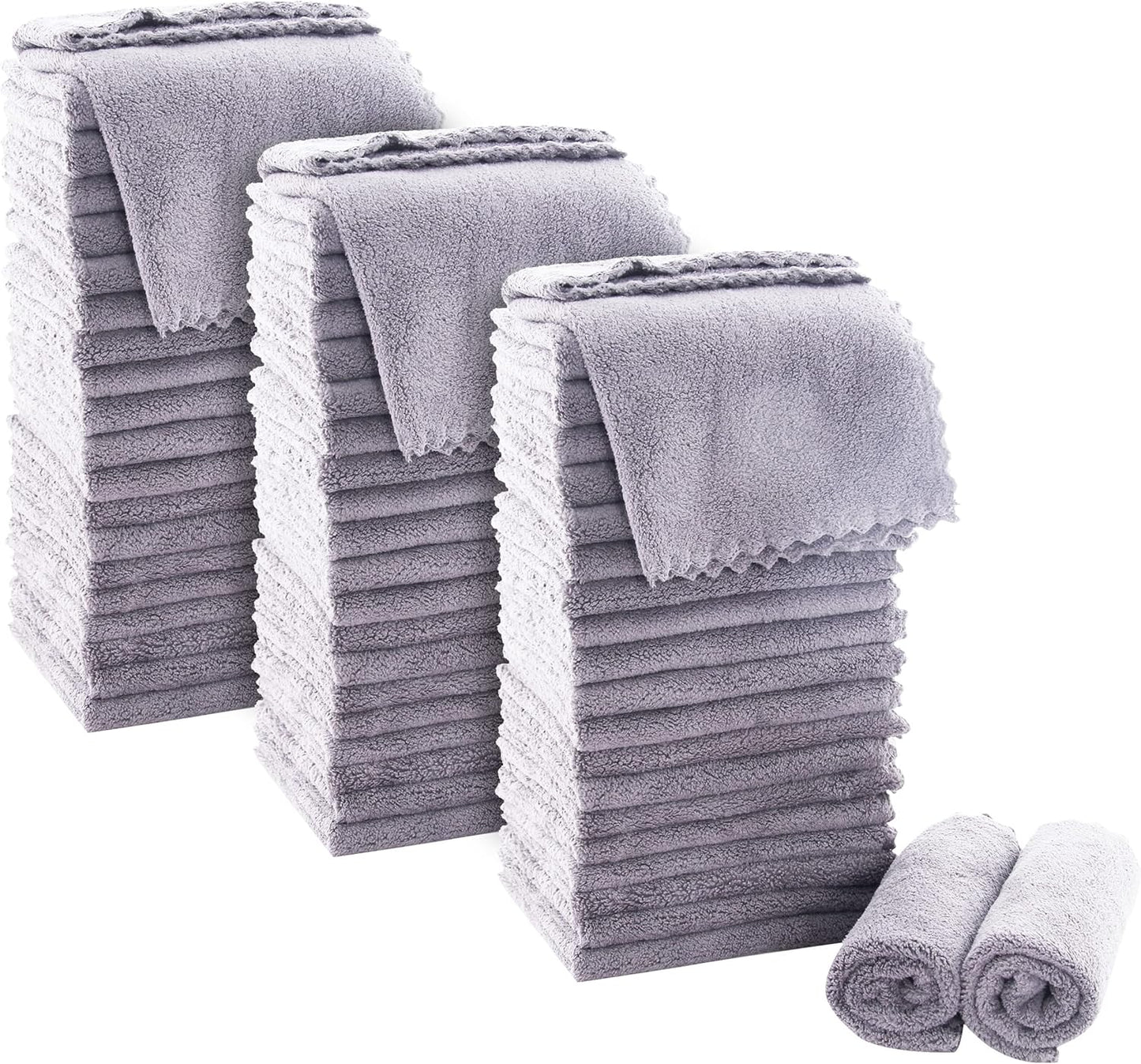 Ultra Soft Premium Washcloths Set - Highly Absorbent Coral Velvet - 12 x 12 Inches | 72 Pack in Light Grey