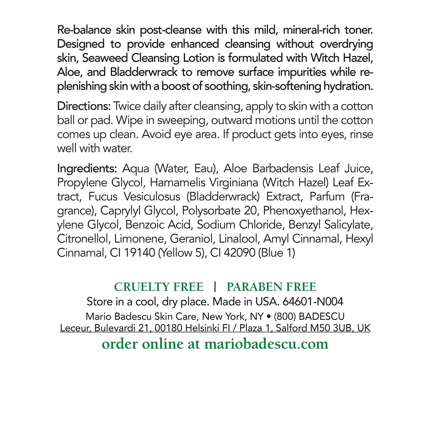 Mario Badescu Seaweed Cleansing Lotion for Combination, Dry and Sensitive Skin |Facial Toner that Clarifies and Replenishes |Formulated with Witch Hazel & Bladderwrack Extract
