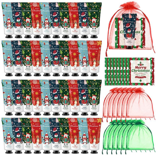 Heigble 48 Set Christmas Hand Lotion Gift Bulk Christmas Hand Cream Travel Size Xmas Stocking Stuffers Holiday Mini Lotion with Organza Bag Greeting Card Party Supplies for Employee Coworkers Gifts