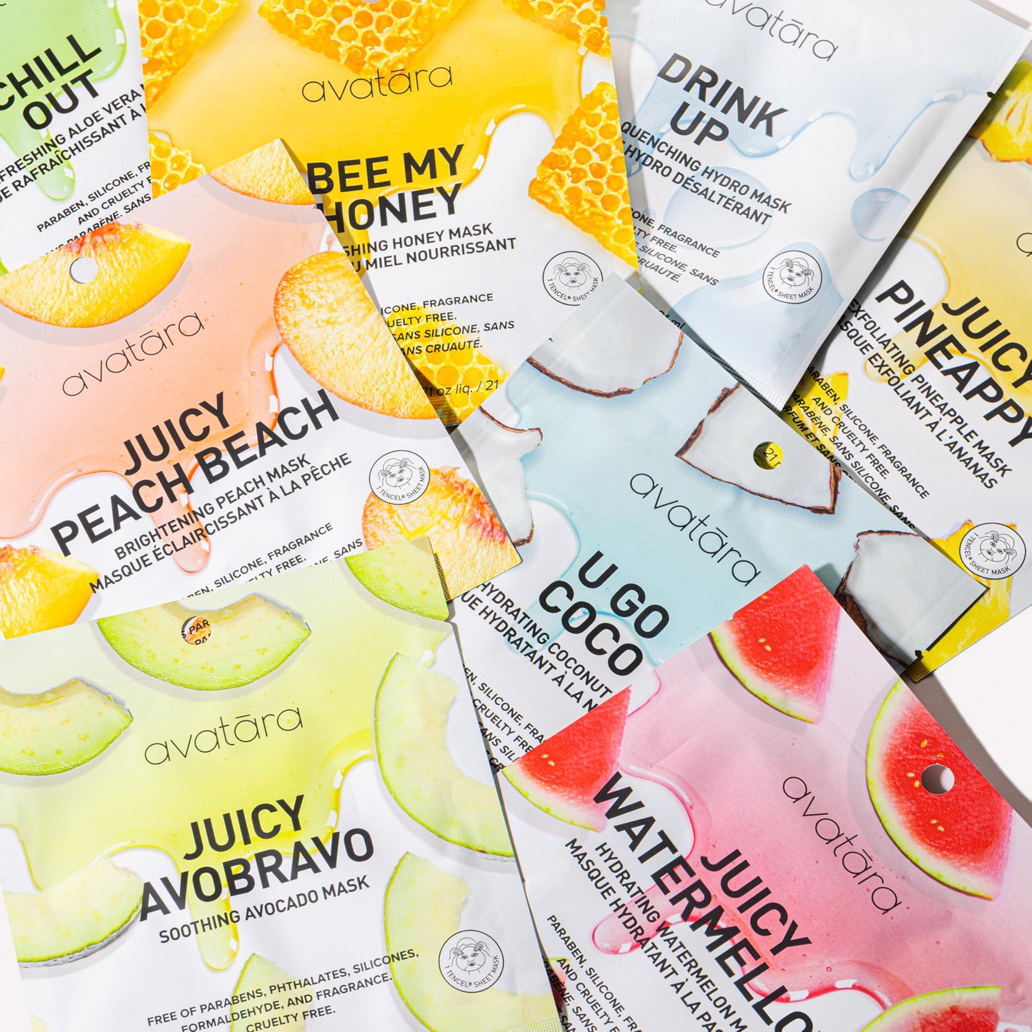 Avatara All-Star Sheet Mask Variety 8-Pack - Hydrating Korean Beauty Face Masks for Tweens and Teens - With Watermelon, Peach, and Aloe - Cruelty-Free, Synthetic Fragrance-Free