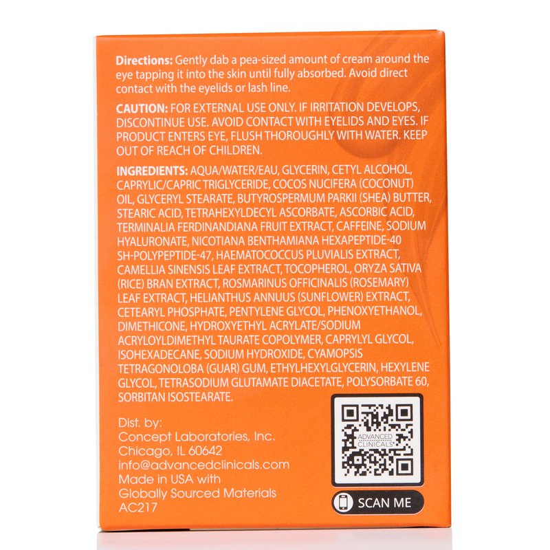 Advanced Clinicals Vitamin C + Caffeine Eye Balm Face Moisturizer | Under Eye Cream For Improving Appearance Of Dark Circles, Puffiness, Bags Under Eyes, & Look Of Dark Spots, 1 Fl Oz