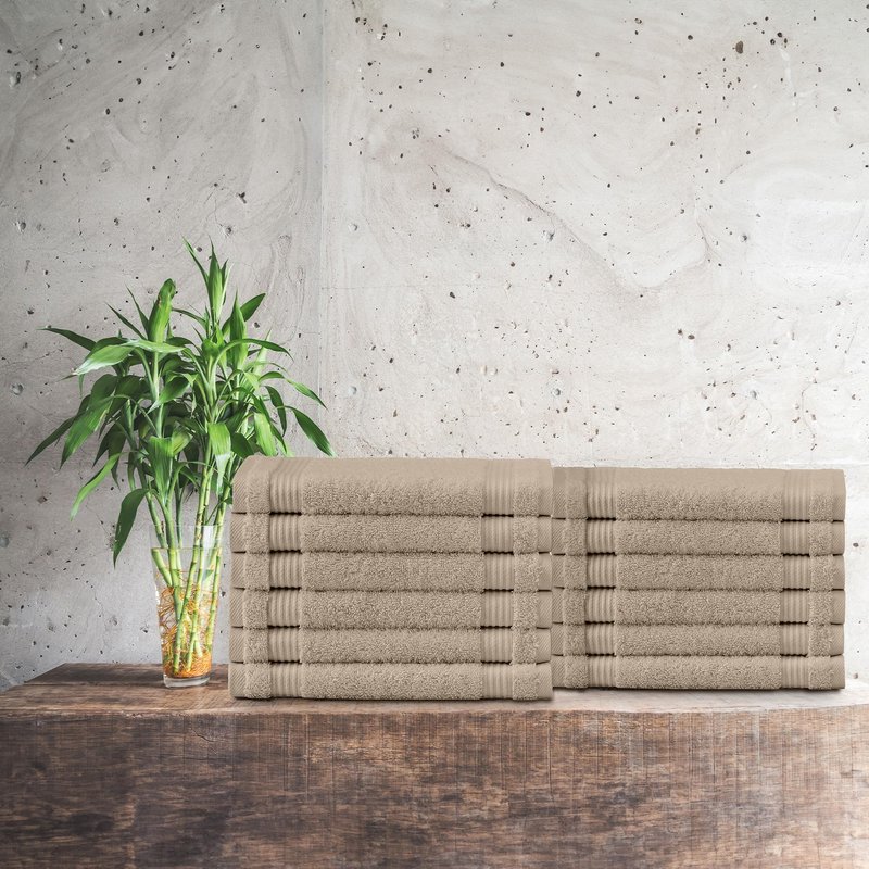 Classic Turkish Towels CTT - Premium Washcloths 12 Pack Set, 100% Turkish Cotton, Highly Absorbent & Quick Dry, Face Towels Wash Cloths for Hotel, Spa & Gym | 12"x12" (Beige)