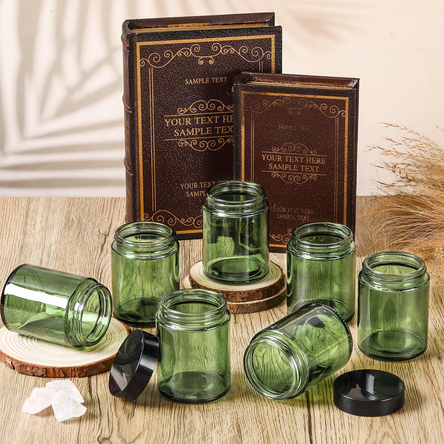 Domensi 24 Pcs Bulk 6oz Glass Jars with Lids Leakproof Round Airtight Empty Cosmetic Jars with Inner Liners Lid for Storing Lotions Spices Ointments Food Storage (Olive Green)