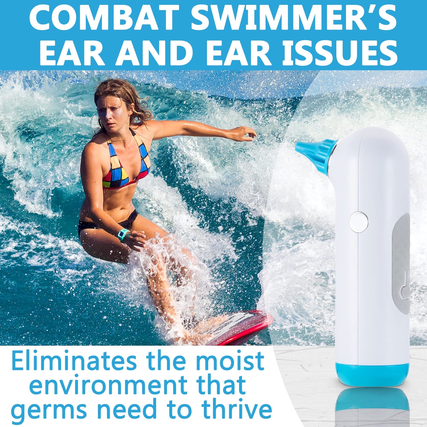 Electric Ear Dryer for Swimmer’s Ear by Tilcare - Rechargeable Ear Drying Water Remover for Swimming, Showering, and Hearing Aids - Comes with 3 Ear Drying Tips & Carrying Pouch