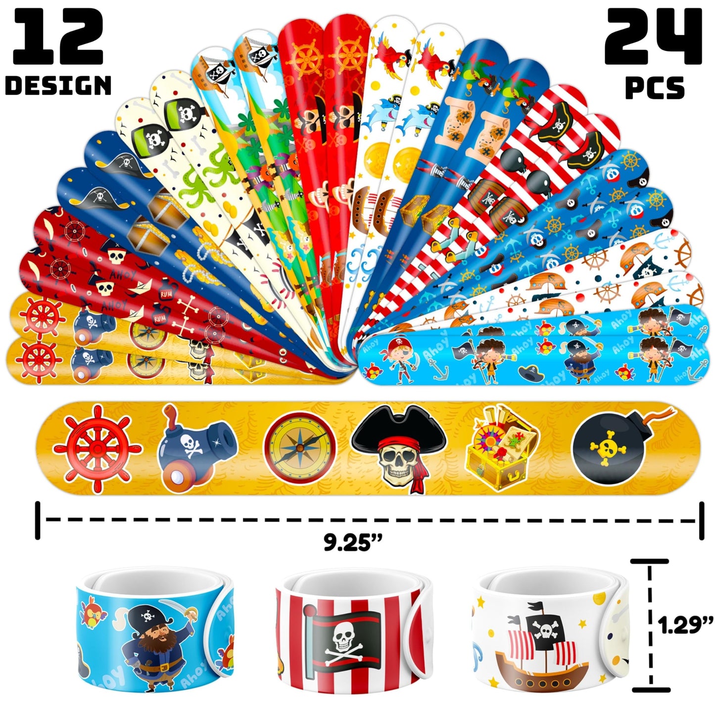 Pirate Party Favors for Kids, 72Pcs Tattoos and Slap Bracelets for Rewards