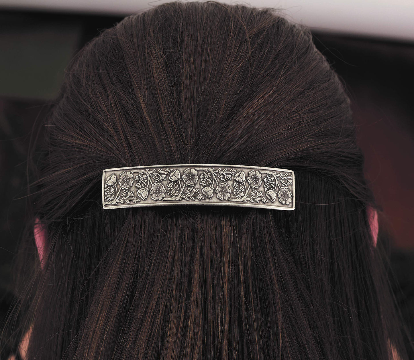 Danforth Wild Rose Hair Barrette – Handcrafted Pewter Hair Barrettes For Women – Thick Hair Clips For Women – ¾” x 3 ½”, Made In USA