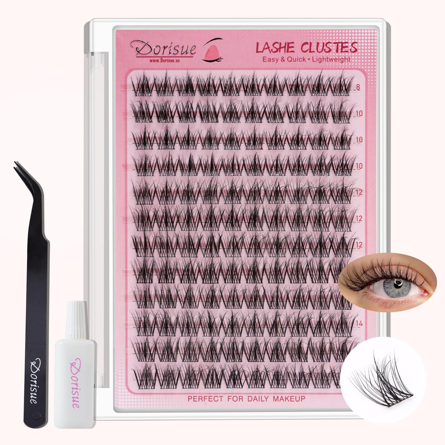 Dorisue Beautiful Cluster Lashes Kit for Beginners - 120PCS 5D Volume with 0.05mm Invisible Band, 3-Step Easy Application System with precision Tweezers and Mini Glue, Sleep Safe Waterproof