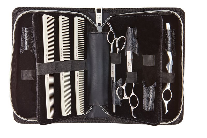 Olivia Garden Shear Case with SilkCutPRO Shears - Hair Tool Organizer for Combs, Scissors, Barber Supplies - Holds 9 Shears - Professional Hairstylist Travel Bag - 7 Piece Set