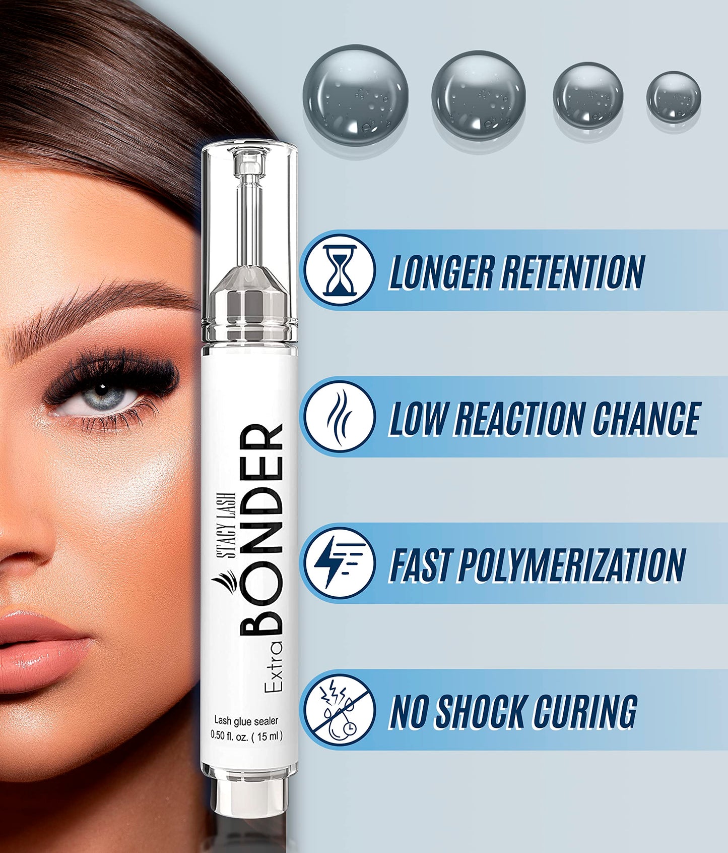 Extra Bonder for Lash Extensions 15ml + Sensitive Eyelash Extension Glue 5ml - Stacy Lash/Eyelash Extension Sealer/Reduces Lash Extension Glue Fumes / 1-2 Sec Drying time/Retention – 8 Weeks
