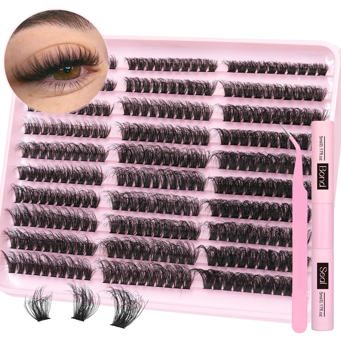 Fluffy Lash Extension Kit 60D+80D+100D Lash Clusters Thick Eyelash Extension Kit 10-18mm Individual Lashes Kit 300PCS Eyelashes Extension with Bond and Seal and Lash Extension Tweezers by TNFVLONEINS