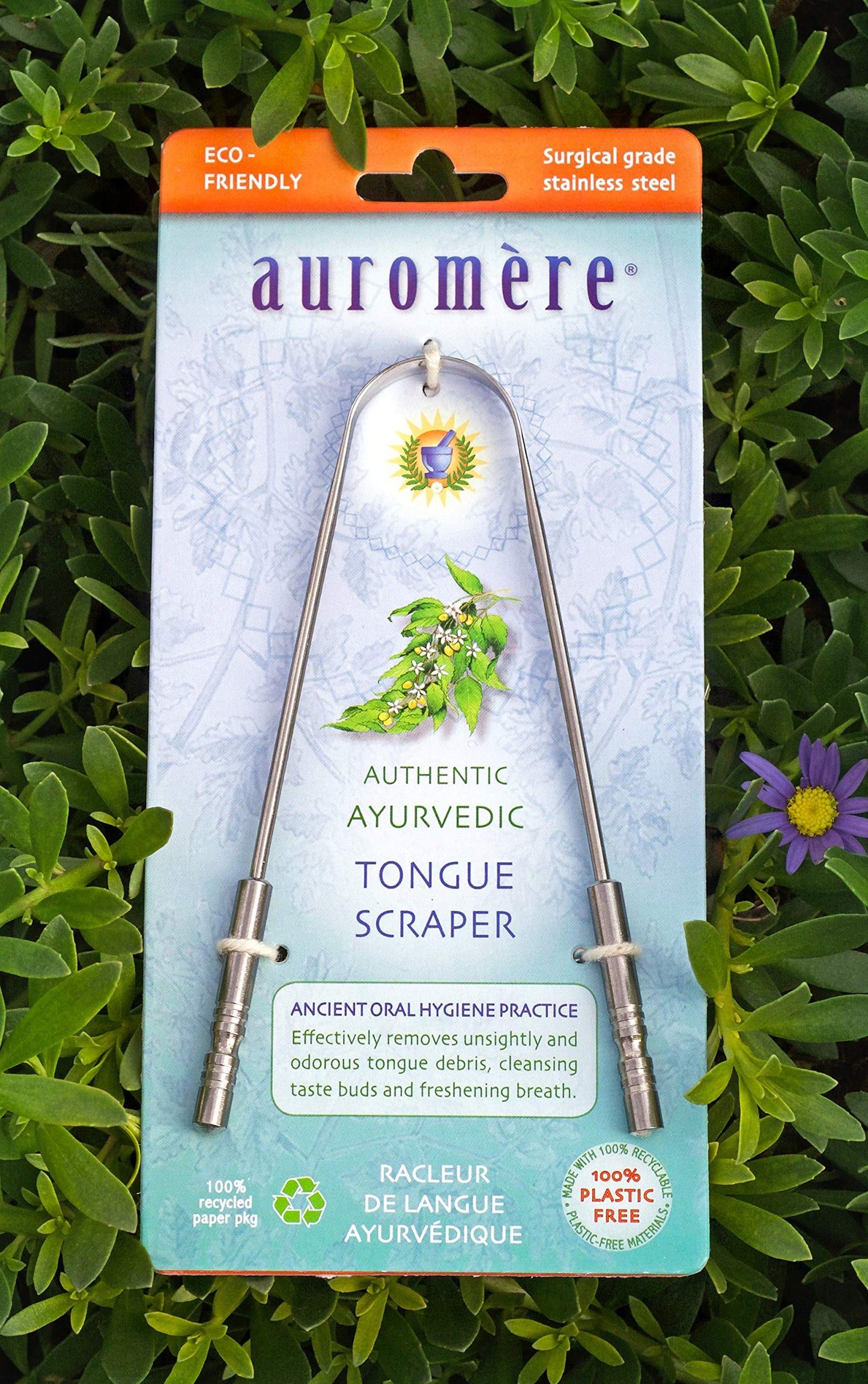 Auromere Tongue Cleaner, Ancient Oral Hygiene, Eco Friendly, Zero Waste, Stainless Steel, Eliminate Bad Breath (3 Pack)