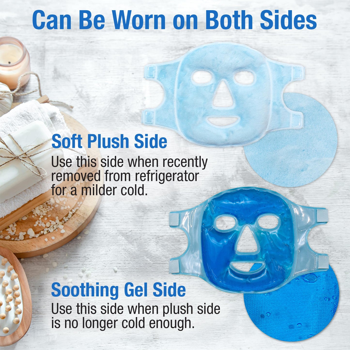 Eurow Luxe Hot & Cold Gel Face Mask with Dual-Sided Comfort, Adjustable Straps, Reusable for Stress Relief, Reducing Puffiness, and Relaxation, Full Coverage, Ideal for Soothing Eyes and Skin, Blue
