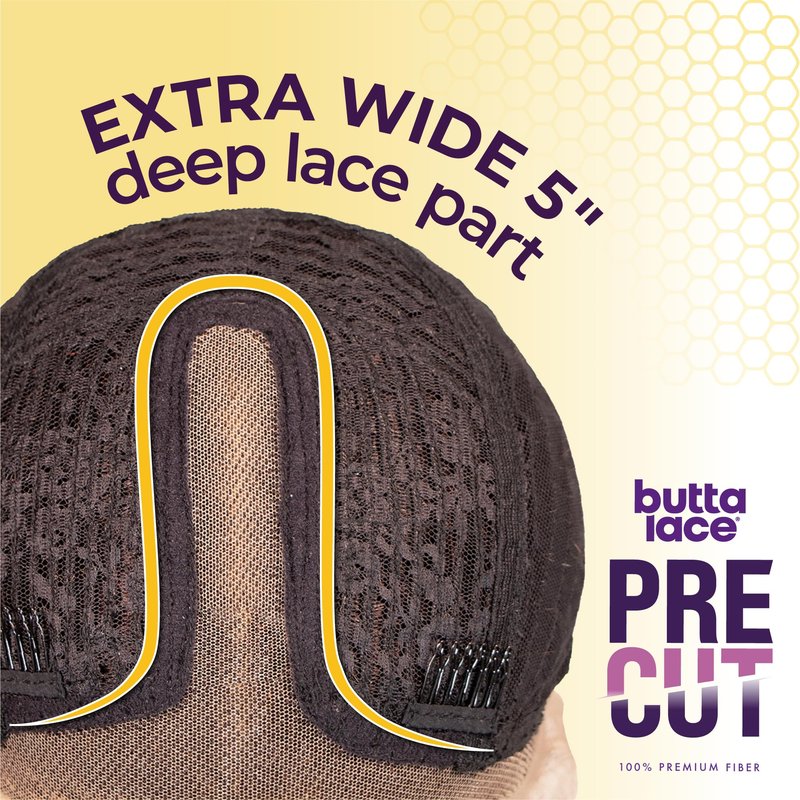 Sensationnel Butta Lace Precut Wigs - Unit 3 Glueless Extra Wide 5 Inch Deep Parting Synthetic Pre Tweezed Smaller Knot Hairline (1B OFFBLACK)