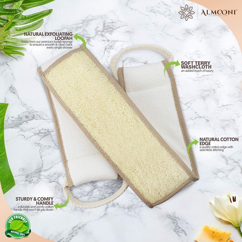 Exfoliating Natural Loofah Back Scrubber & Facial Bundle | Deep Clean Body Care