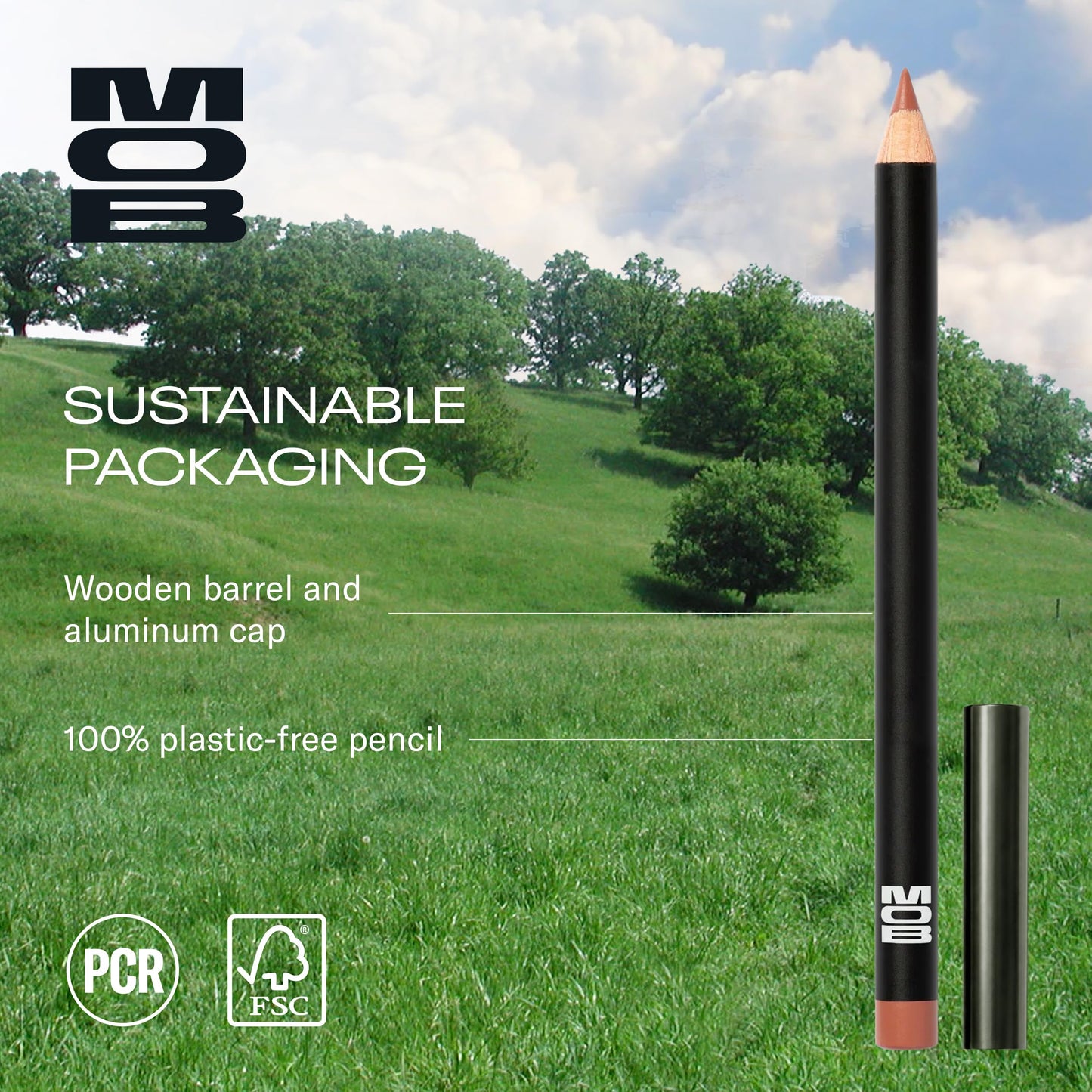 MOB Beauty Smooth Precision Waterproof Lip Liner, M1990 Cool-Toned Neutral, 100% Natural Formula Long-Wearing Lip Pencil, Plastic-Free, Vegan, Cruelty Free