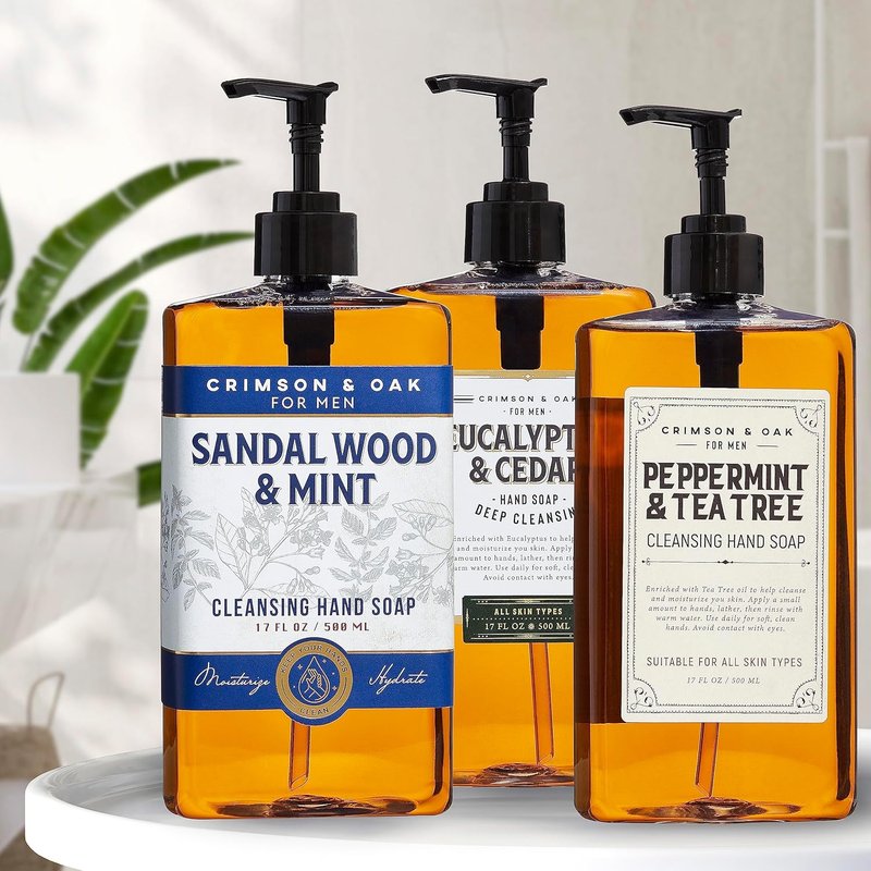 Crimson & Oak Men's Deep Cleansing Hand Soap - 17 Fl Oz Pump Dispenser | Pack of 3