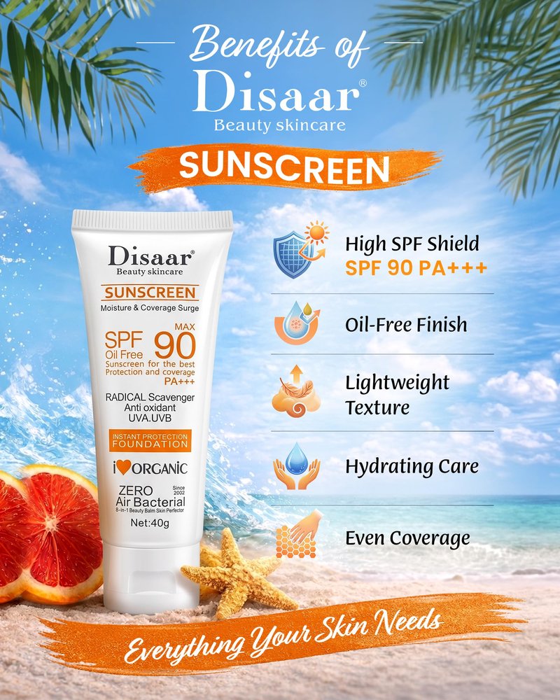 Disaar Beauty Sunblock Cream – Oil-Free SPF Protection for Face & Body, Lightweight Daily Sunscreen with Non-Greasy Finish