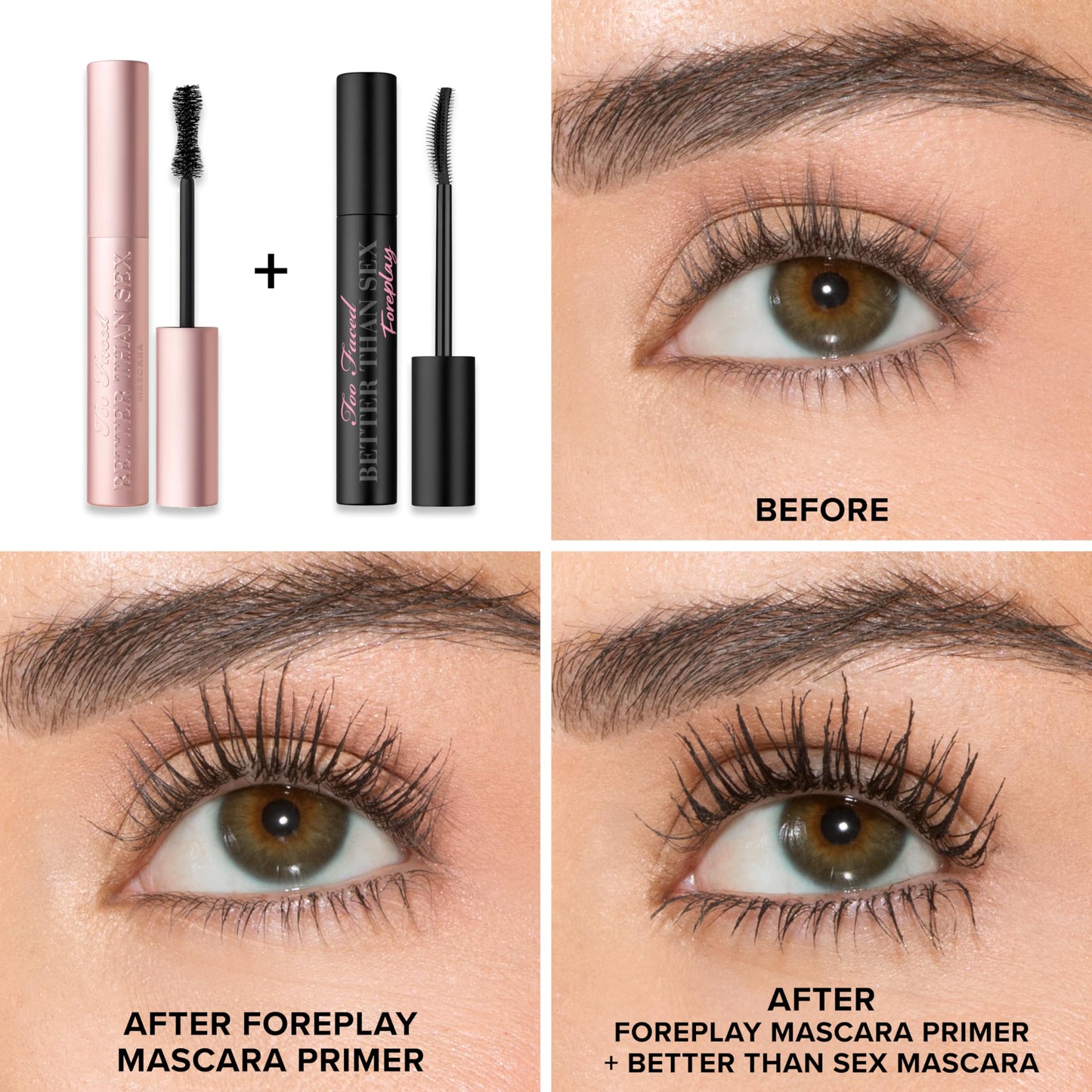 Too Faced Better Than Sex Foreplay Mascara Primer | Mascara Primer Prep, Waterproof, Long Lasting + Volumizing, Travel Size, 0.13 Fl Oz, Black